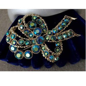 Vintage BSK AB Rhinestone Ribbon Brooch